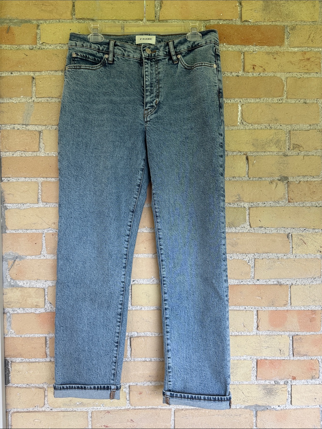 Frame The Borrowed Boyfriend Mid Rise Straight Leg Jeans